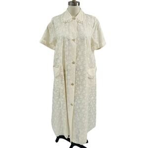 1950s Marilyn Retro Vintage Nylon Flocked House Coat  Beige Womens M Adorable